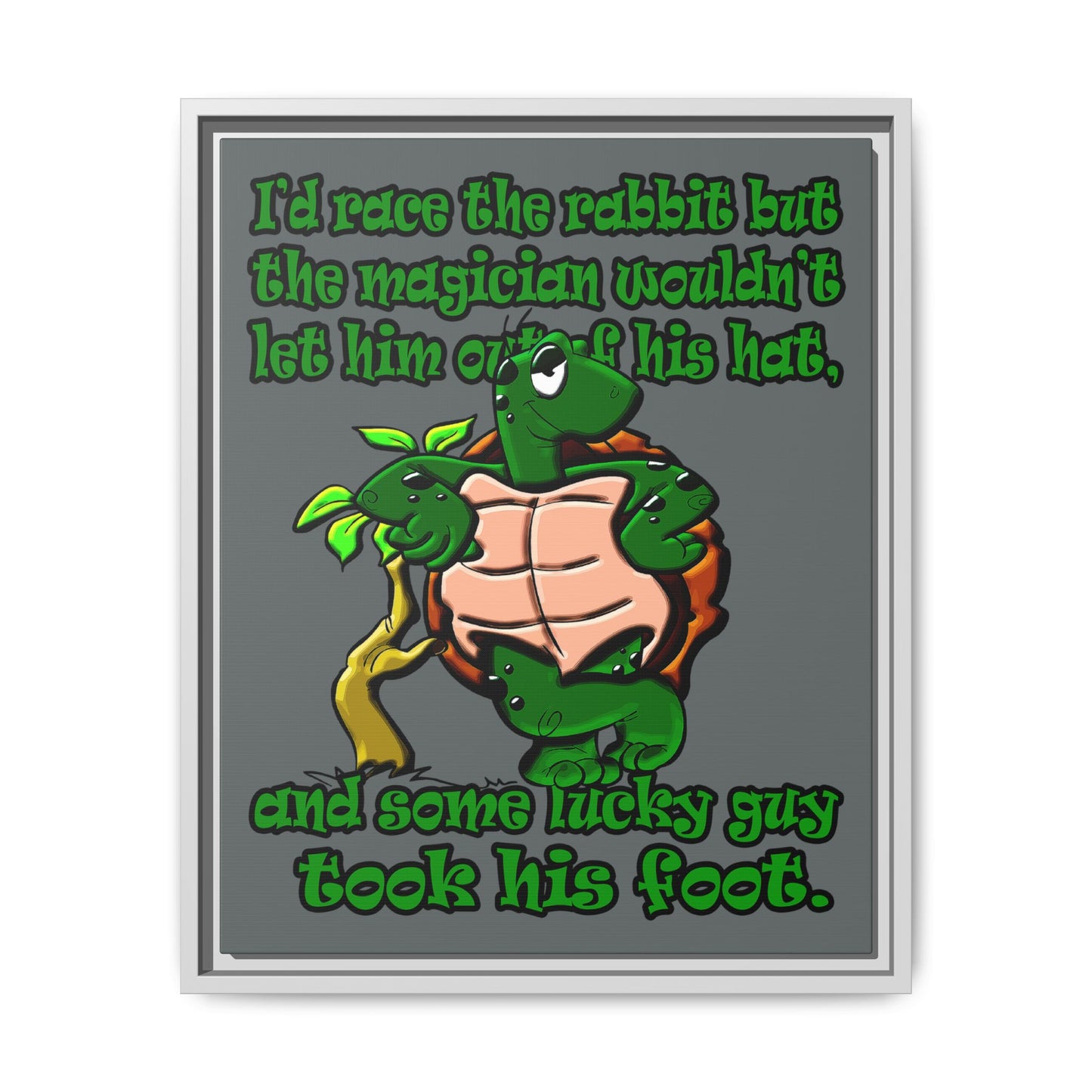 turtle race - framed canvas art (dark grey)