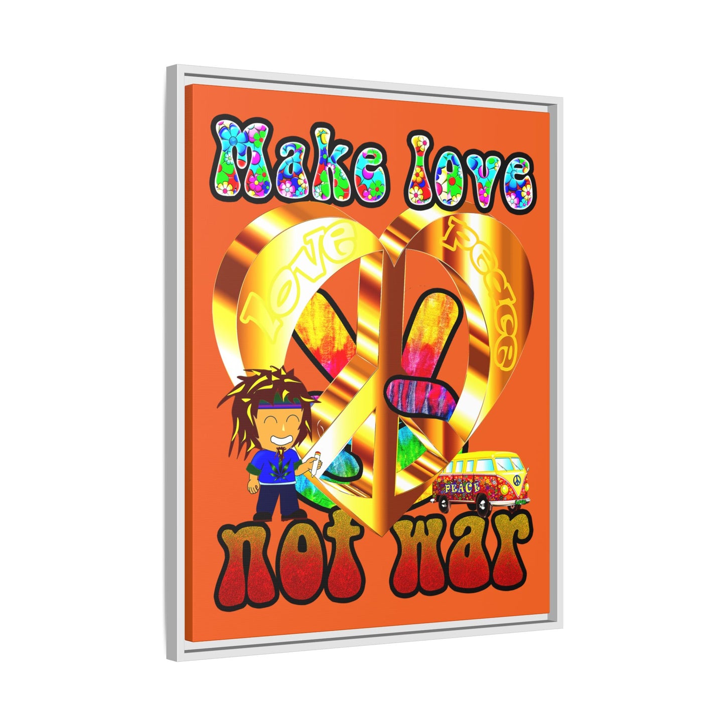 love peace - framed canvas art (orange)