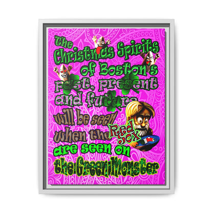 christmas spirits of boston - framed canvas art (pink swirl)