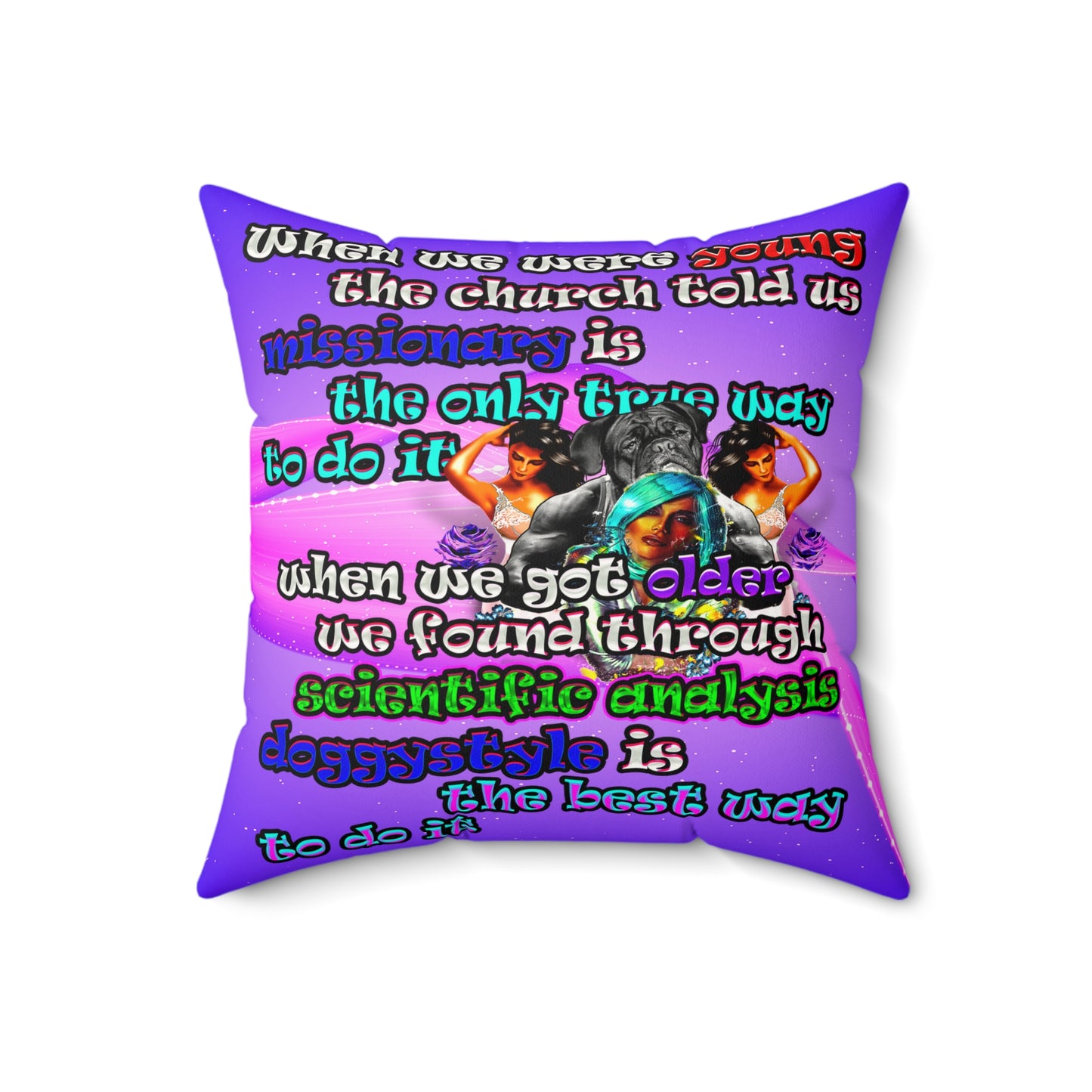 doggystyle - Faux Suede Square Pillow - (purple-pink wave)