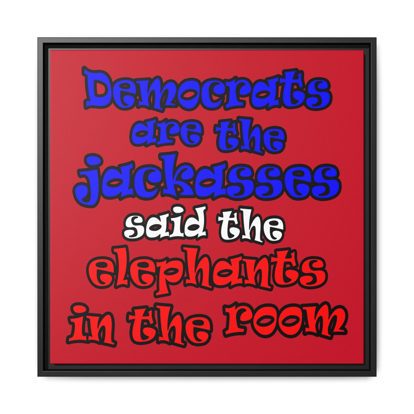 donkeys and elephants - framed canvas art (dark red)