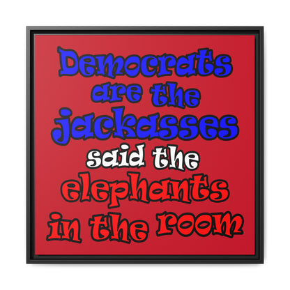 donkeys and elephants - framed canvas art (dark red)