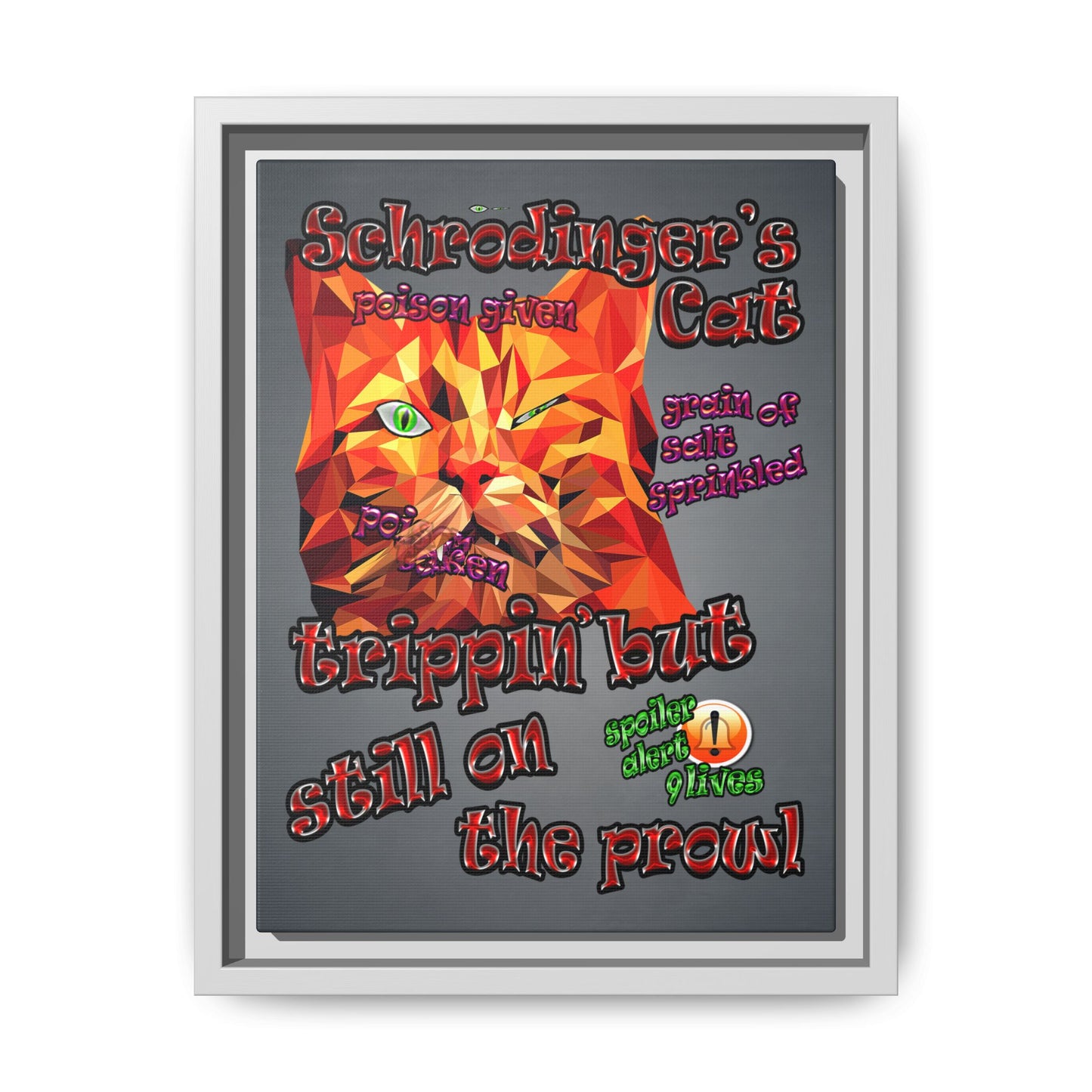schrodinger's cat - framed canvas art (grey-light grey)