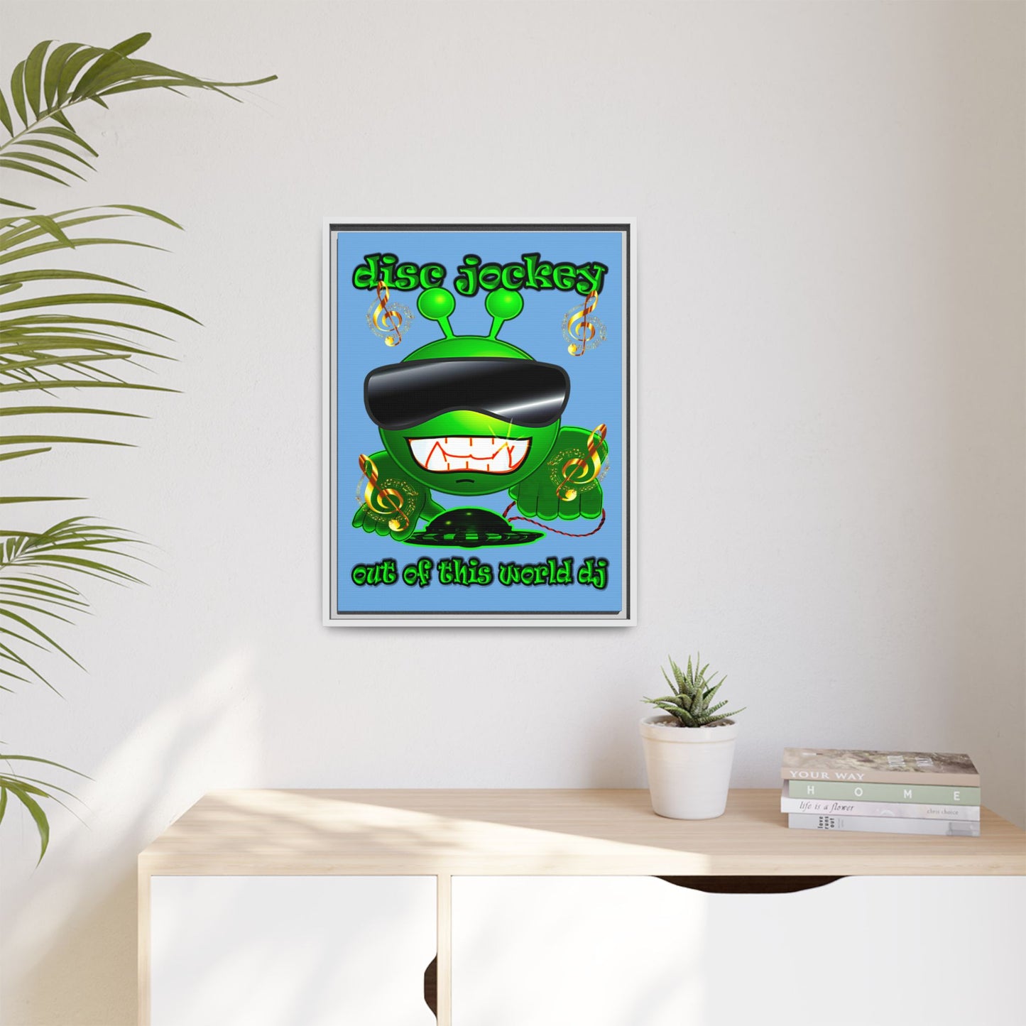 disc jockey - framed canvas art (light blue)