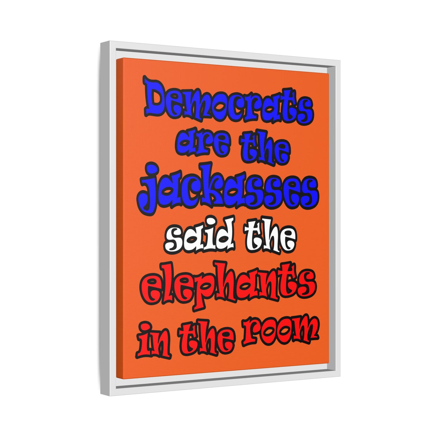 donkeys and elephants - framed canvas art (orange)