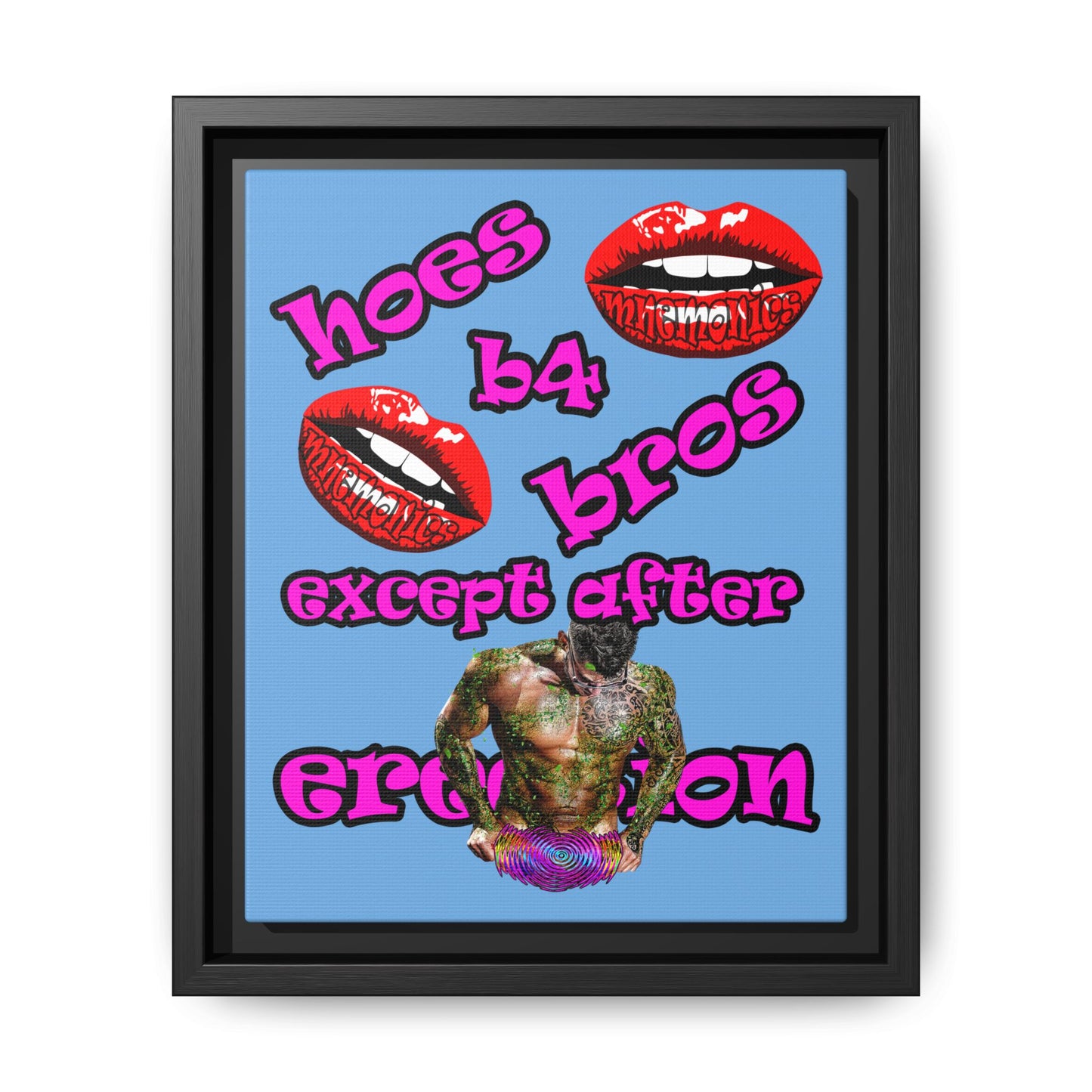 hoes b4 bros - framed canvas art (light blue)