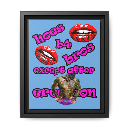 hoes b4 bros - framed canvas art (light blue)