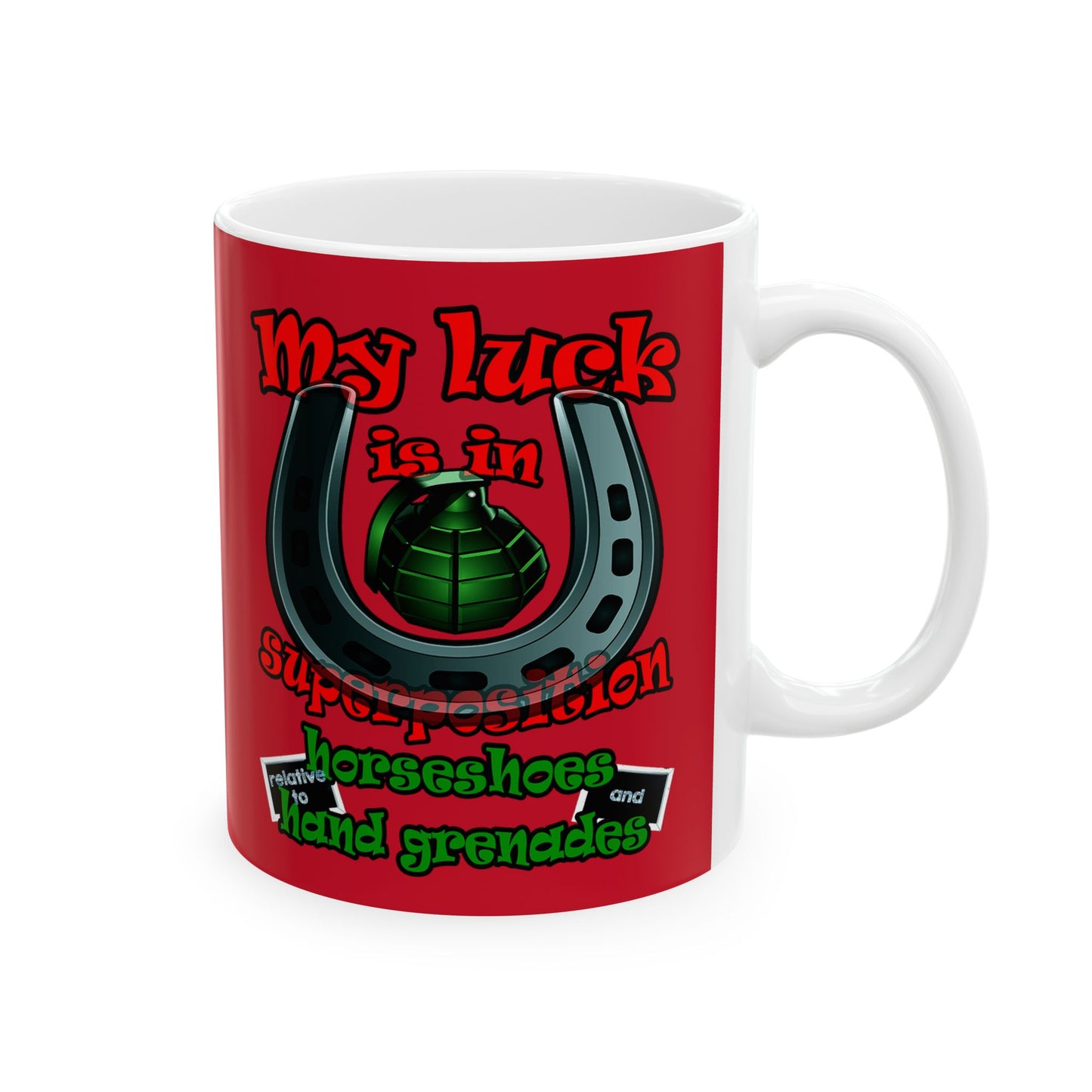 my luck - White Mug (dark red)
