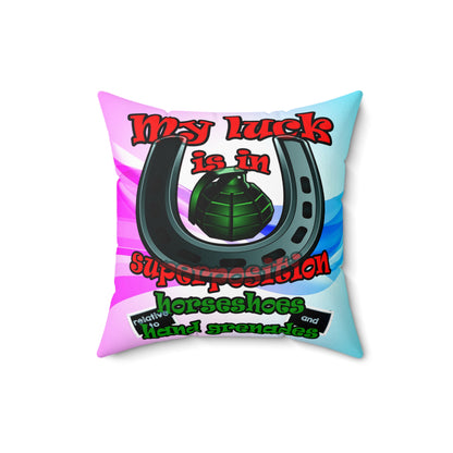 my luck - Spun Polyester Square Pillow - (light blue-pink wave)