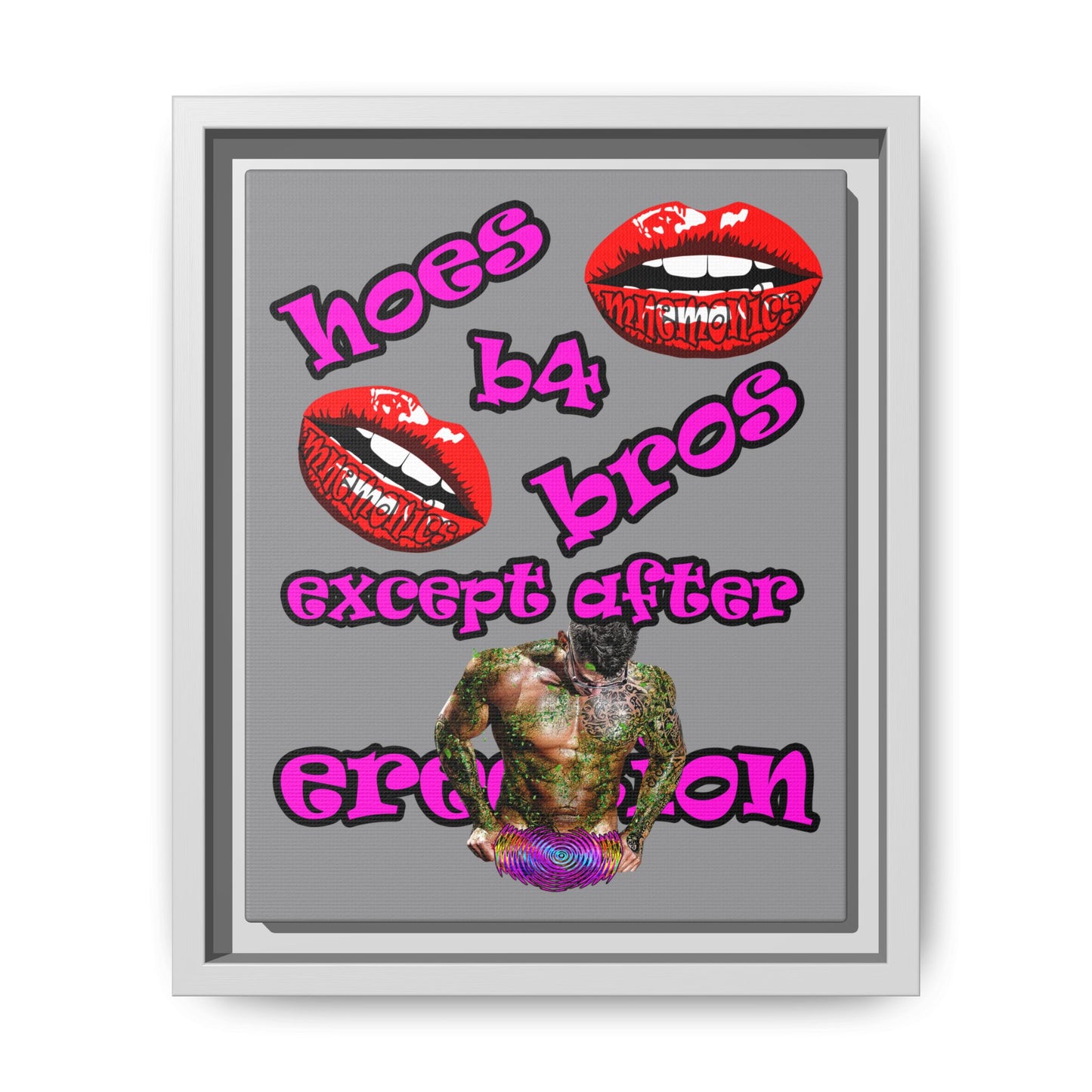 hoes b4 bros - framed canvas art (grey)