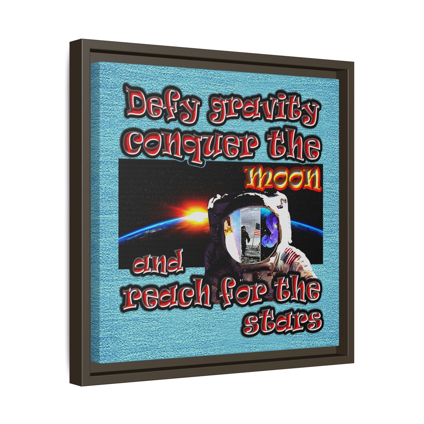 defy conquer reach - framed canvas art (faded blue)