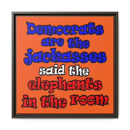 donkeys and elephants - framed canvas art (orange)