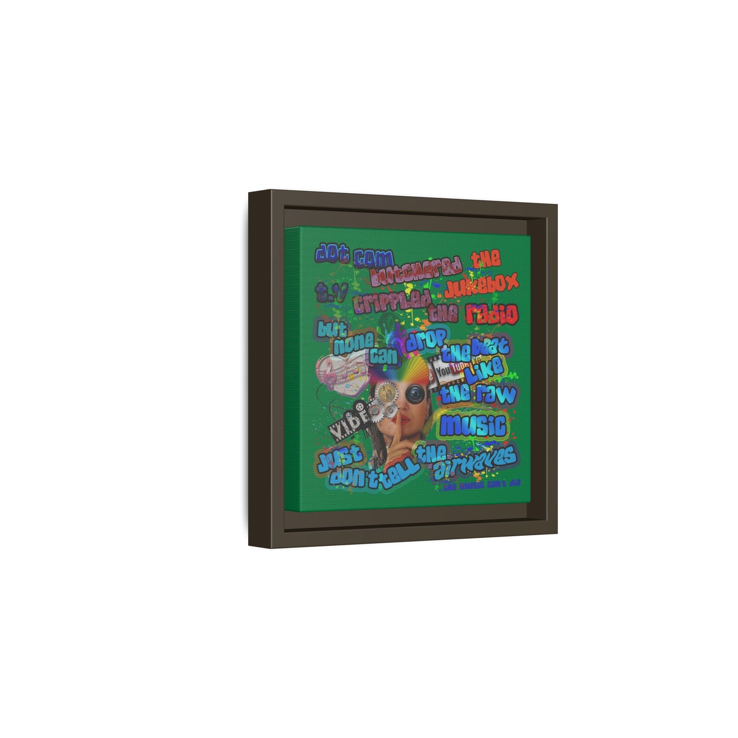 drop the beat - framed canvas art (dark green)