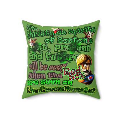 christmas spirits of boston - Spun Polyester Square Pillow - (green)
