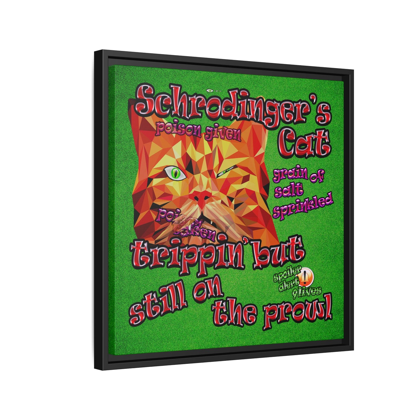 schrodinger's cat - framed canvas art (green turf)