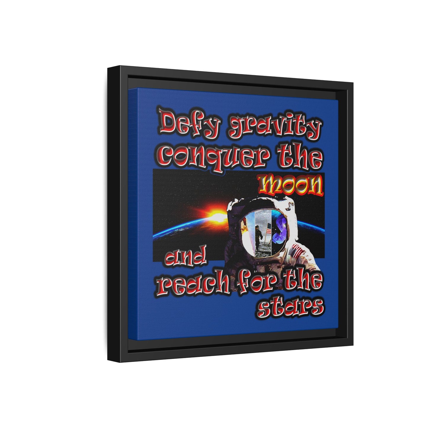 defy conquer reach - framed canvas art (dark blue)