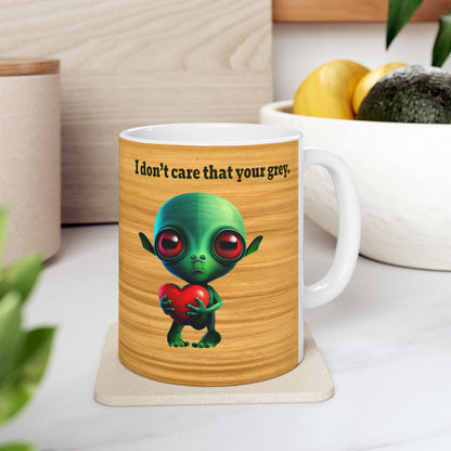 I don't care that your grey - White Mug (butterscotch wood finish)