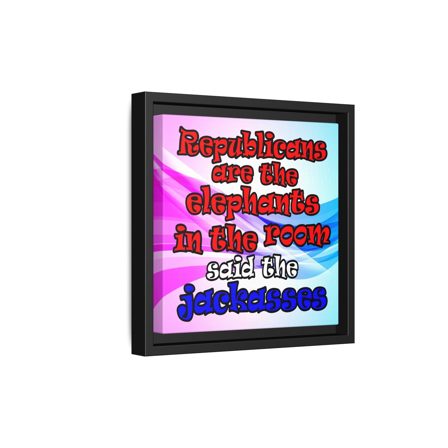 donkeys and elephants - framed canvas art (light blue-pink wave)