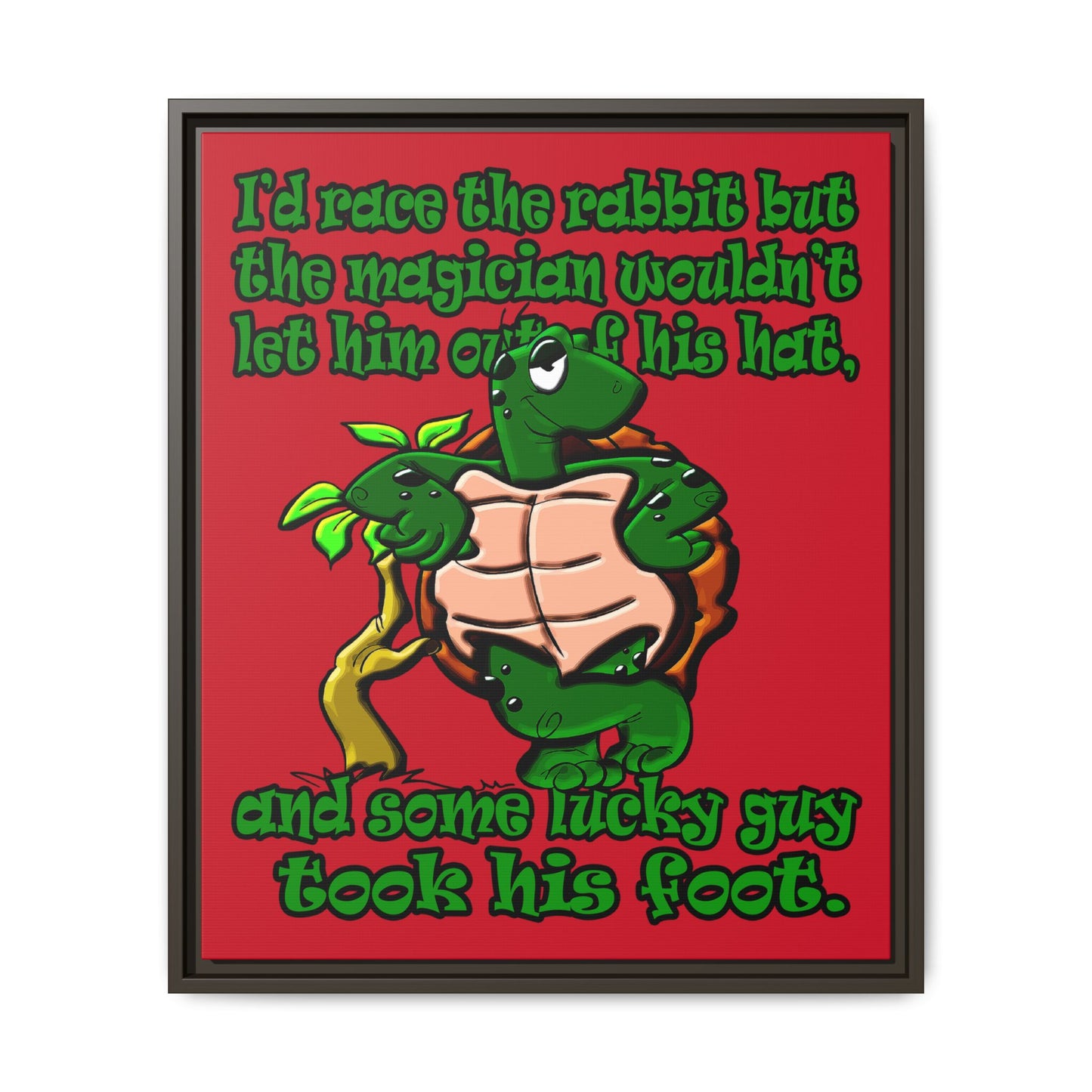 turtle race - framed canvas art (dark red)