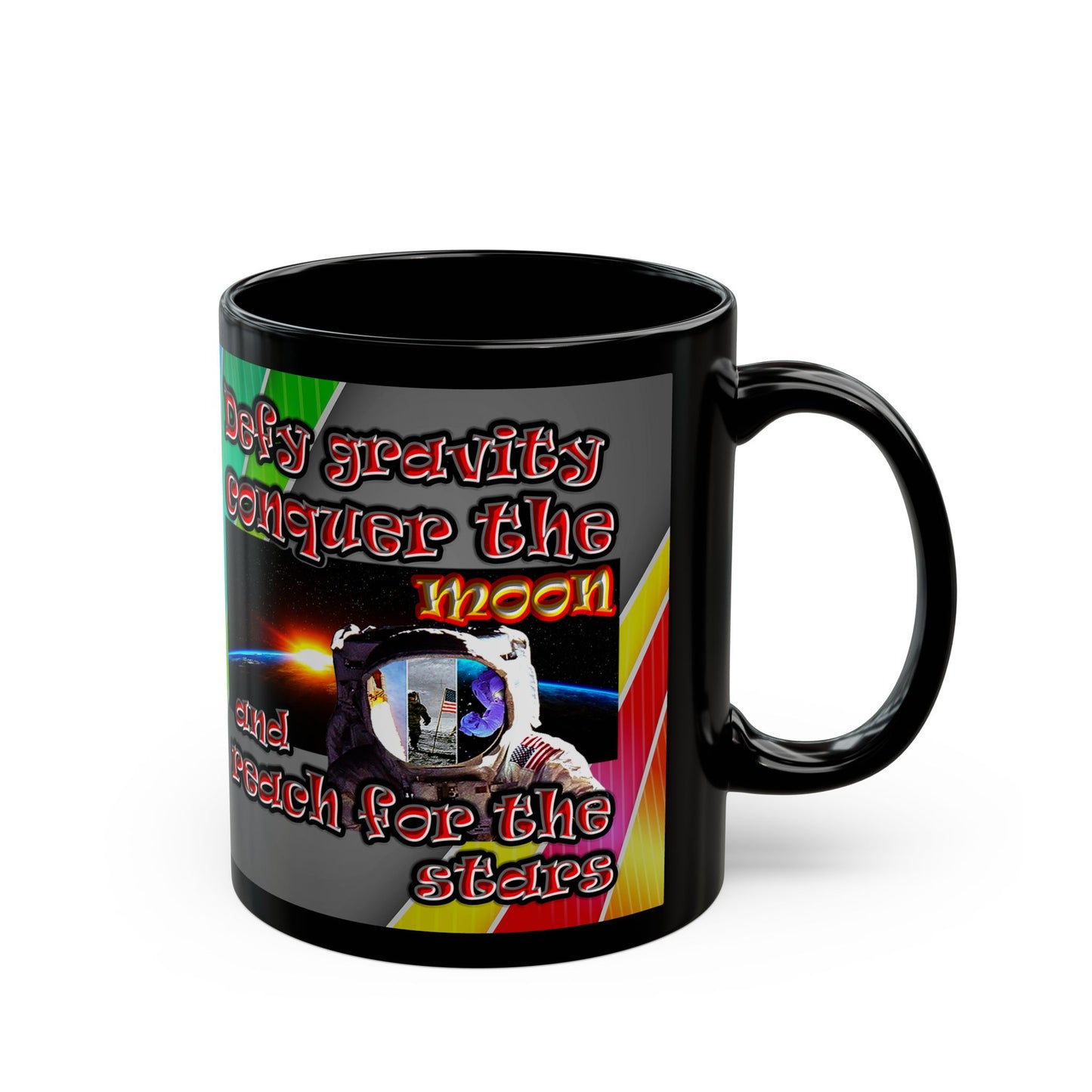 defy conquer reach - Black Mug (rainbow split)