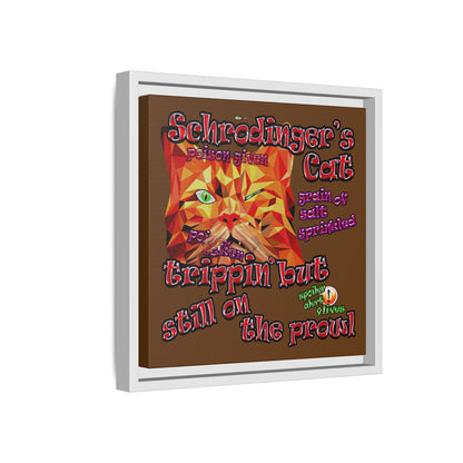 schrodinger's cat - framed canvas art (brown)