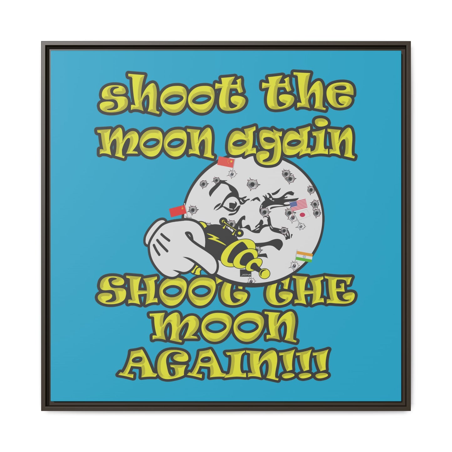 shoot the moon again - framed canvas art (turquoise)