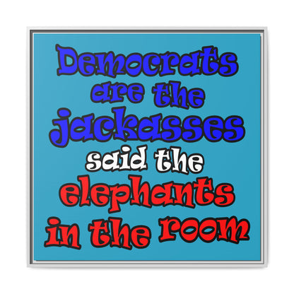 donkeys and elephants - framed canvas art (turquoise)