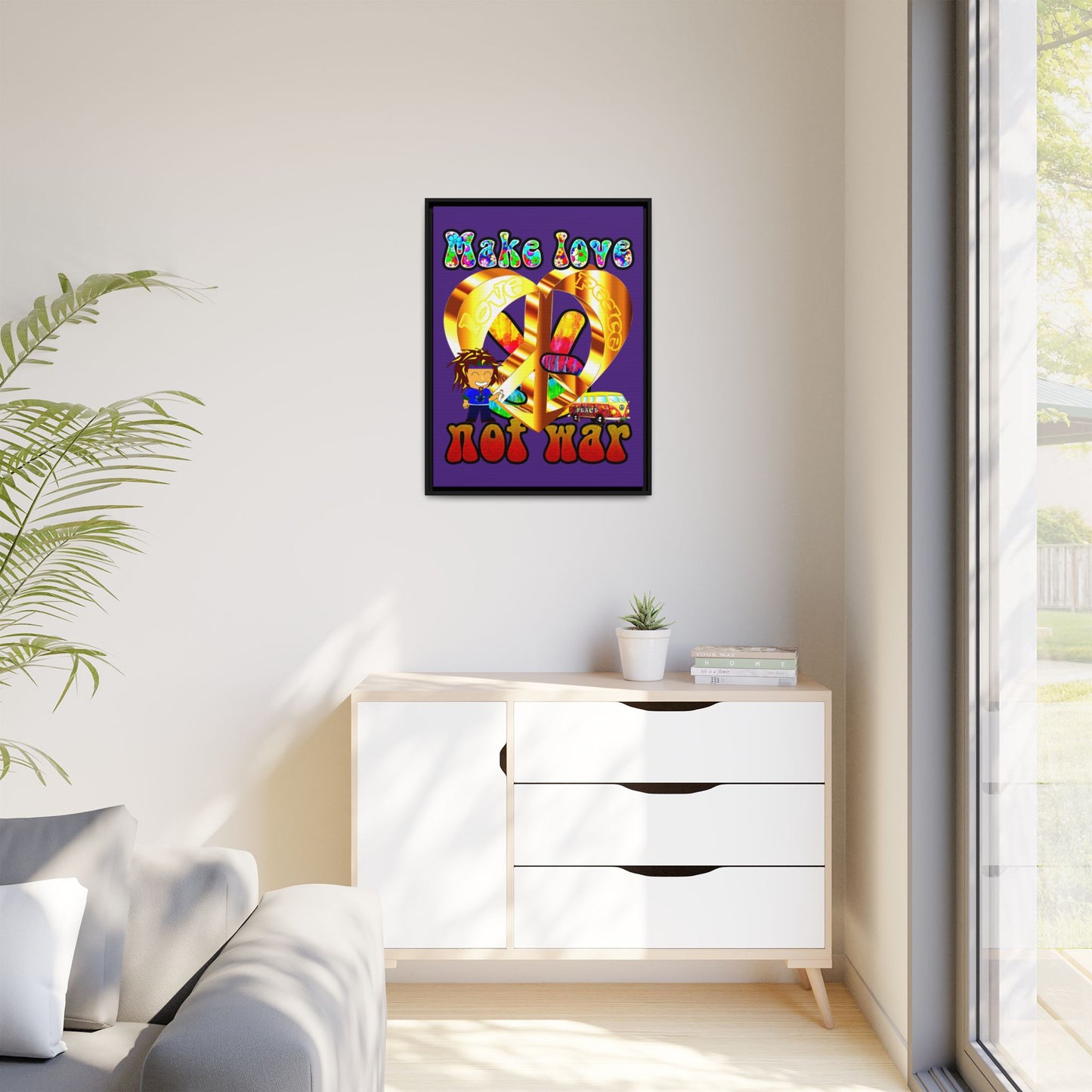 love peace - framed canvas art (purple)