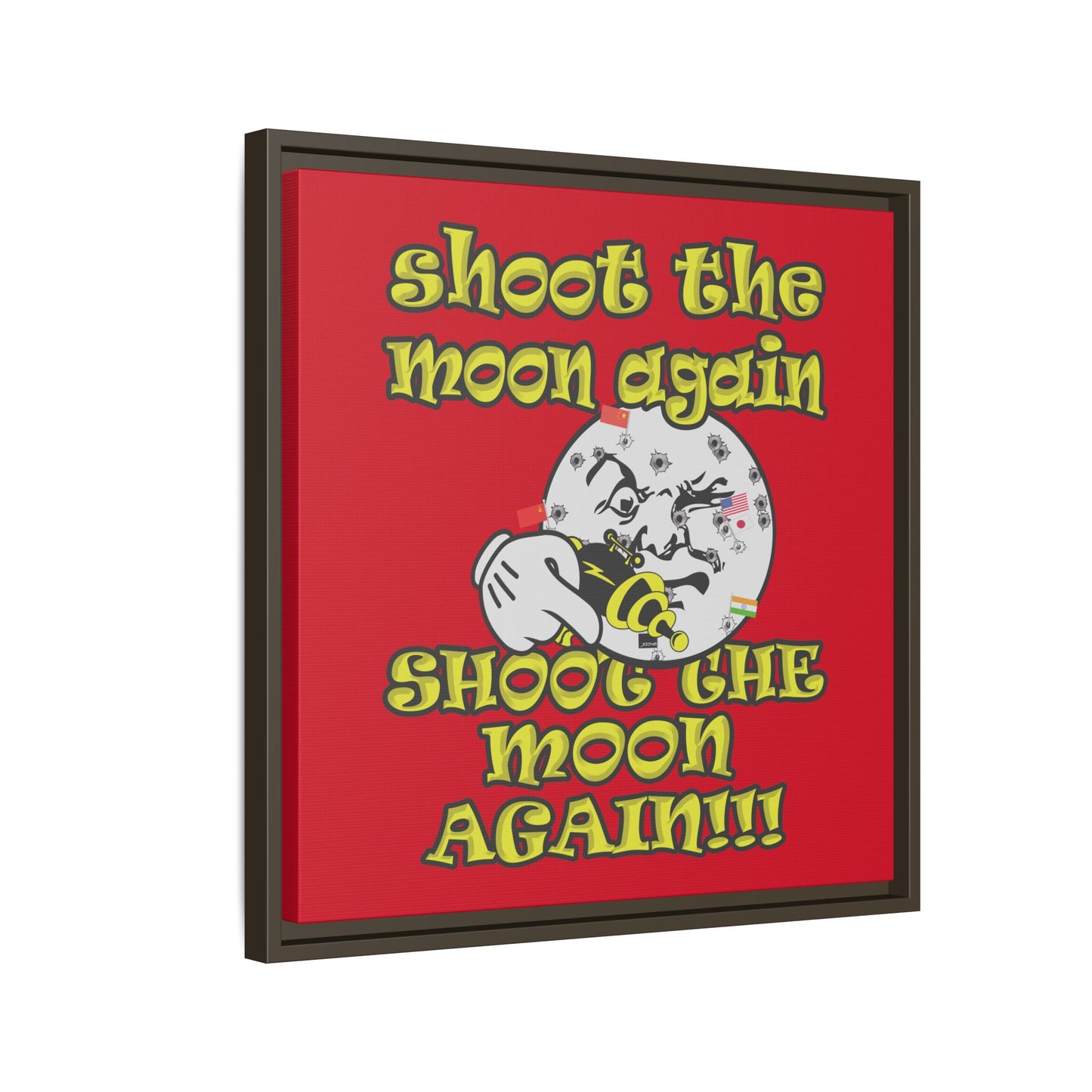shoot the moon again - framed canvas art (dark red)