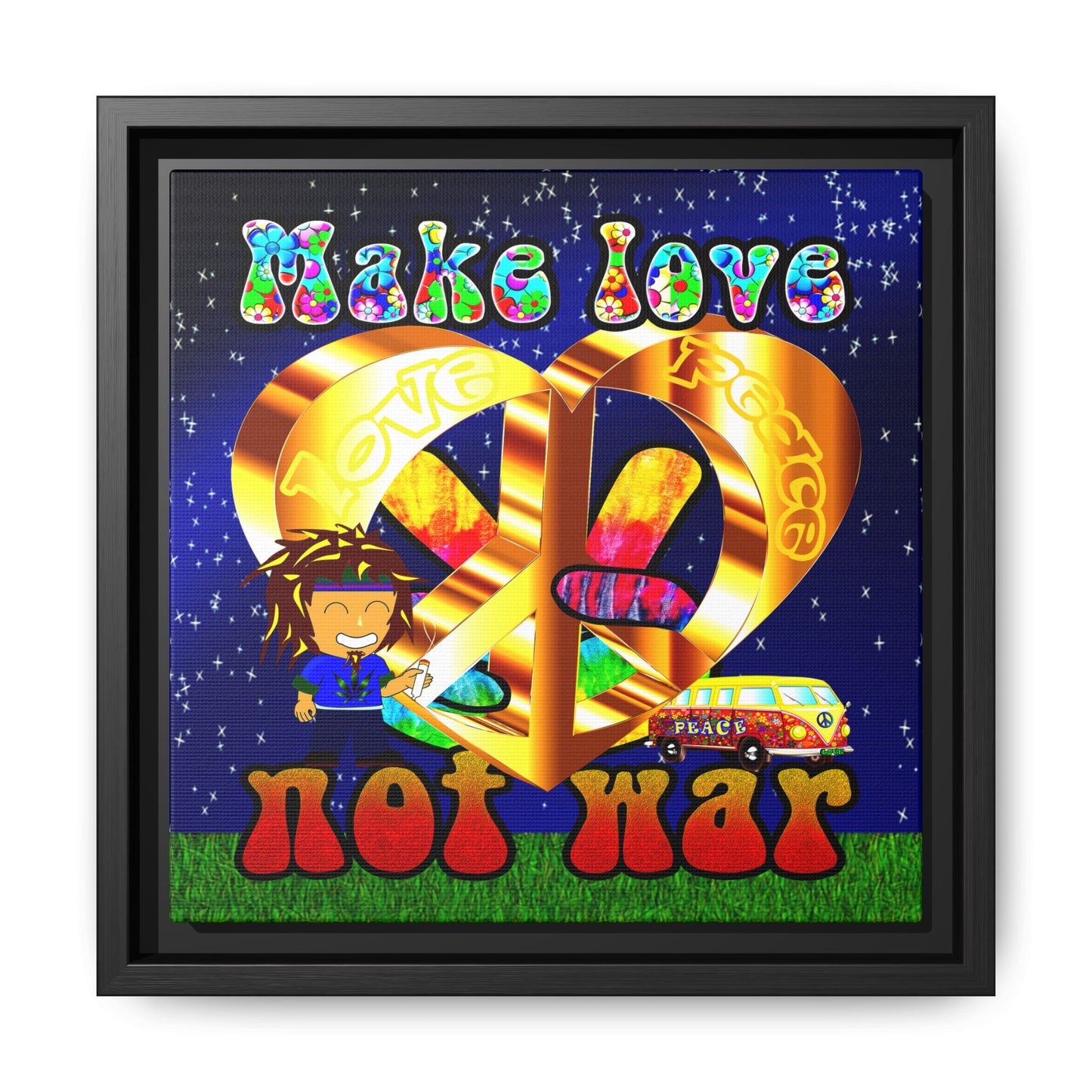 love peace - framed canvas art ('snoops' background)