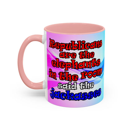 donkeys and elephants - Accent Mug (light blue-pink wave)
