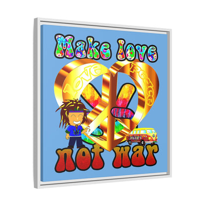 love peace - framed canvas art (light blue)