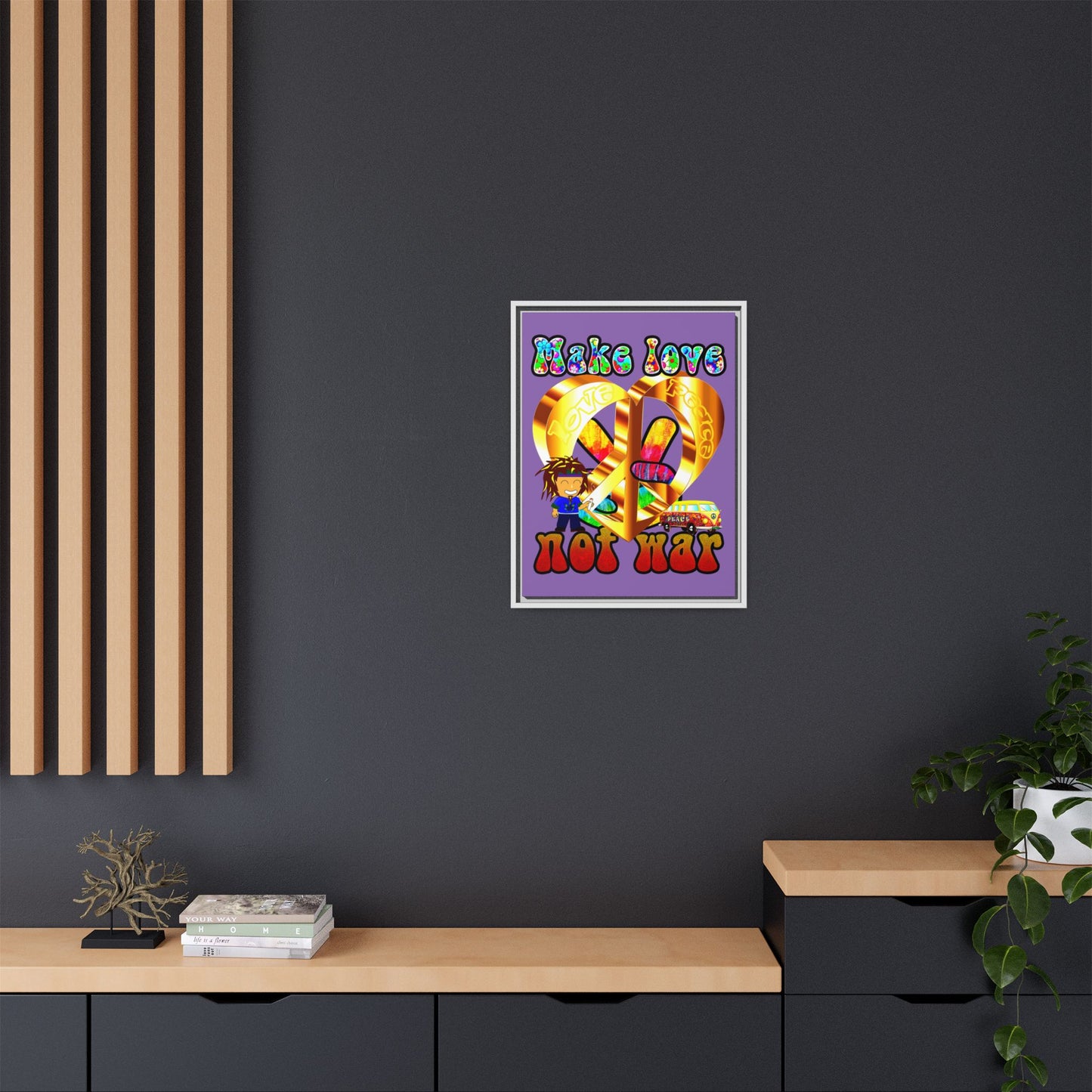 love peace - framed canvas art (light purple)