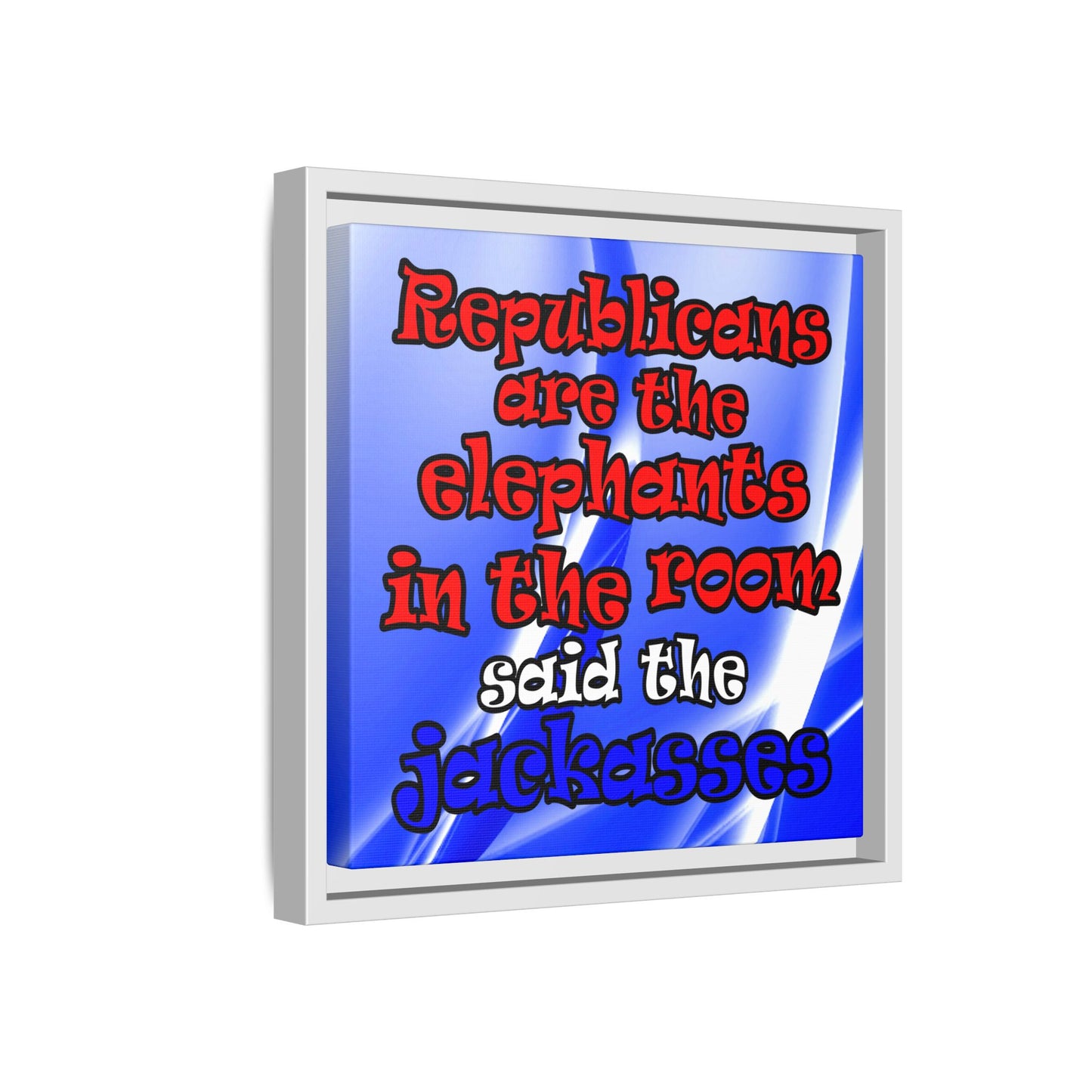 donkeys and elephants - framed canvas art (blue-white wave)