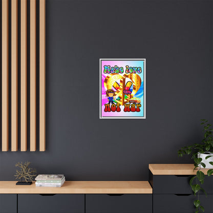 love peace - framed canvas art (light blue-pink wave)