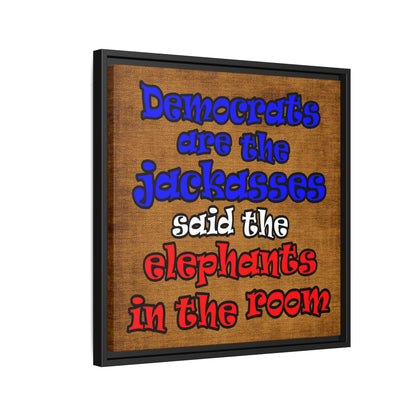 donkeys and elephants - framed canvas art (brown papyrus)