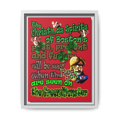christmas spirits of boston - framed canvas art (dark red)