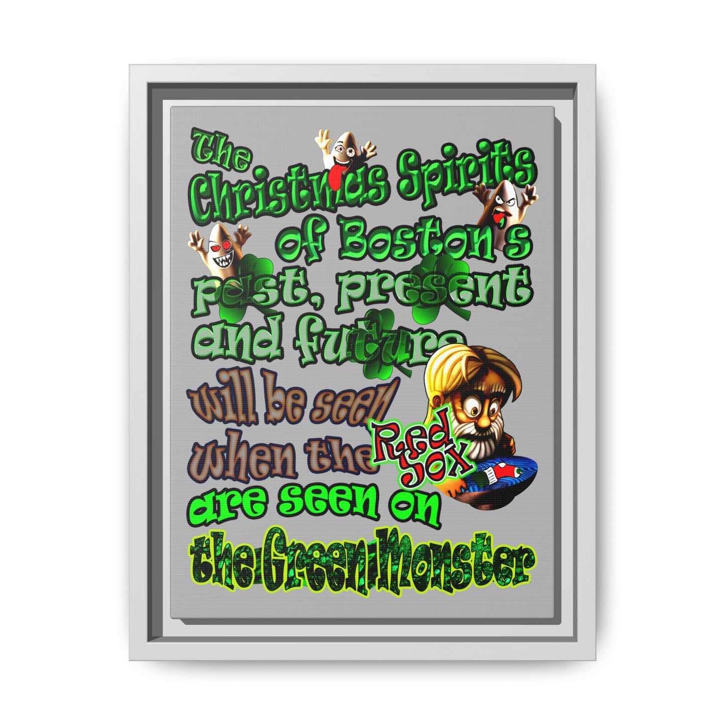 christmas spirits of boston - framed canvas art (light grey)