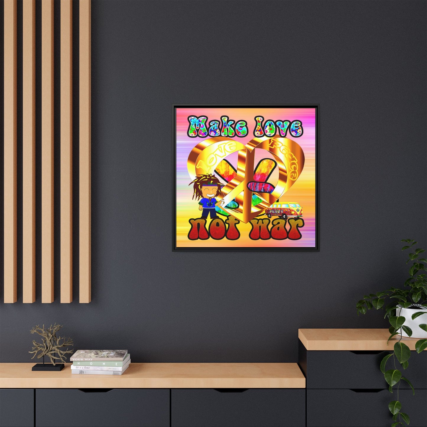 love peace - framed canvas art (color blur)