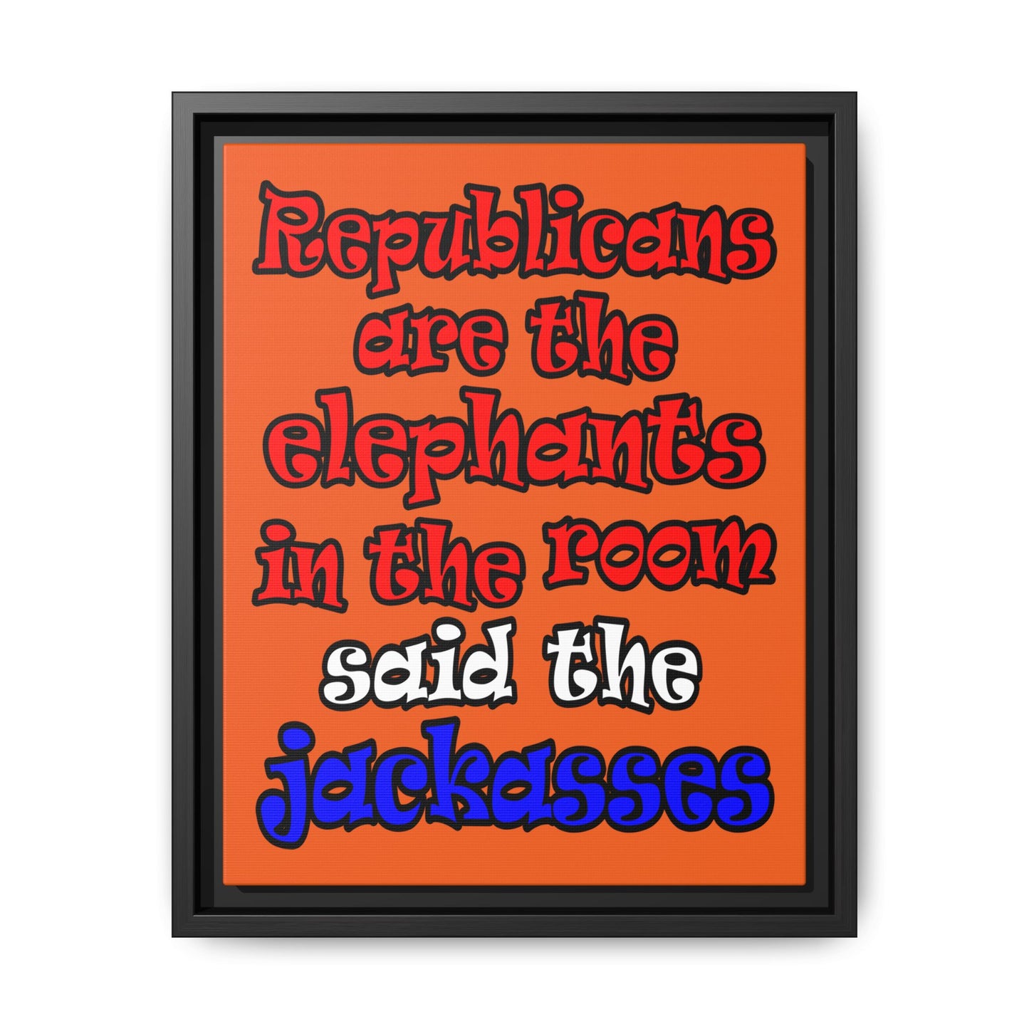 donkeys and elephants - framed canvas art (orange)