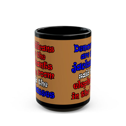 donkeys and elephants - Black Mug (light brown)