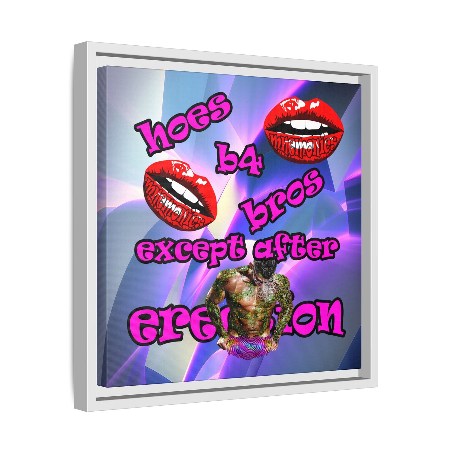 hoes b4 bros - framed canvas art (grey-pink wave)