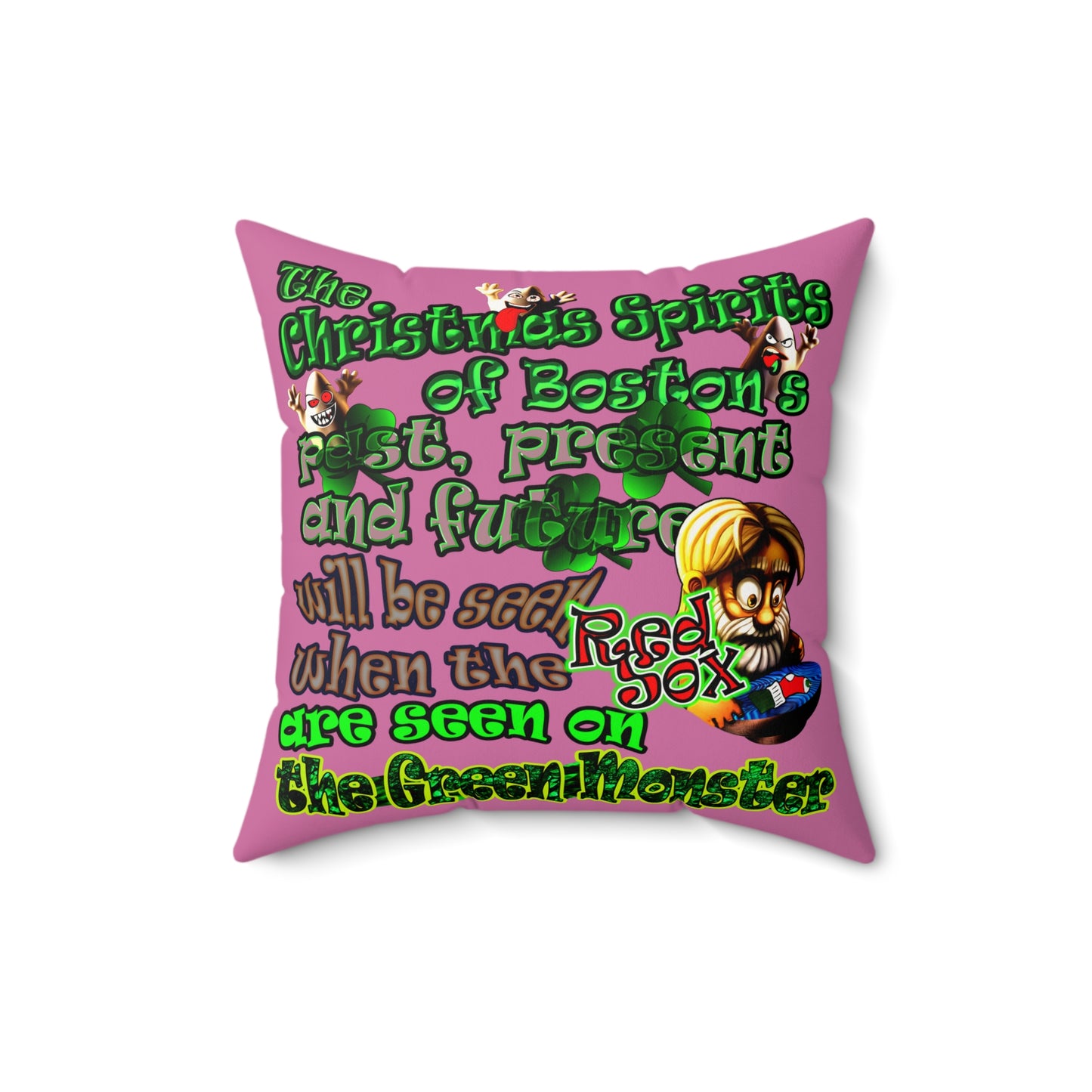 christmas spirits of boston - Faux Suede Square Pillow - (light pink)