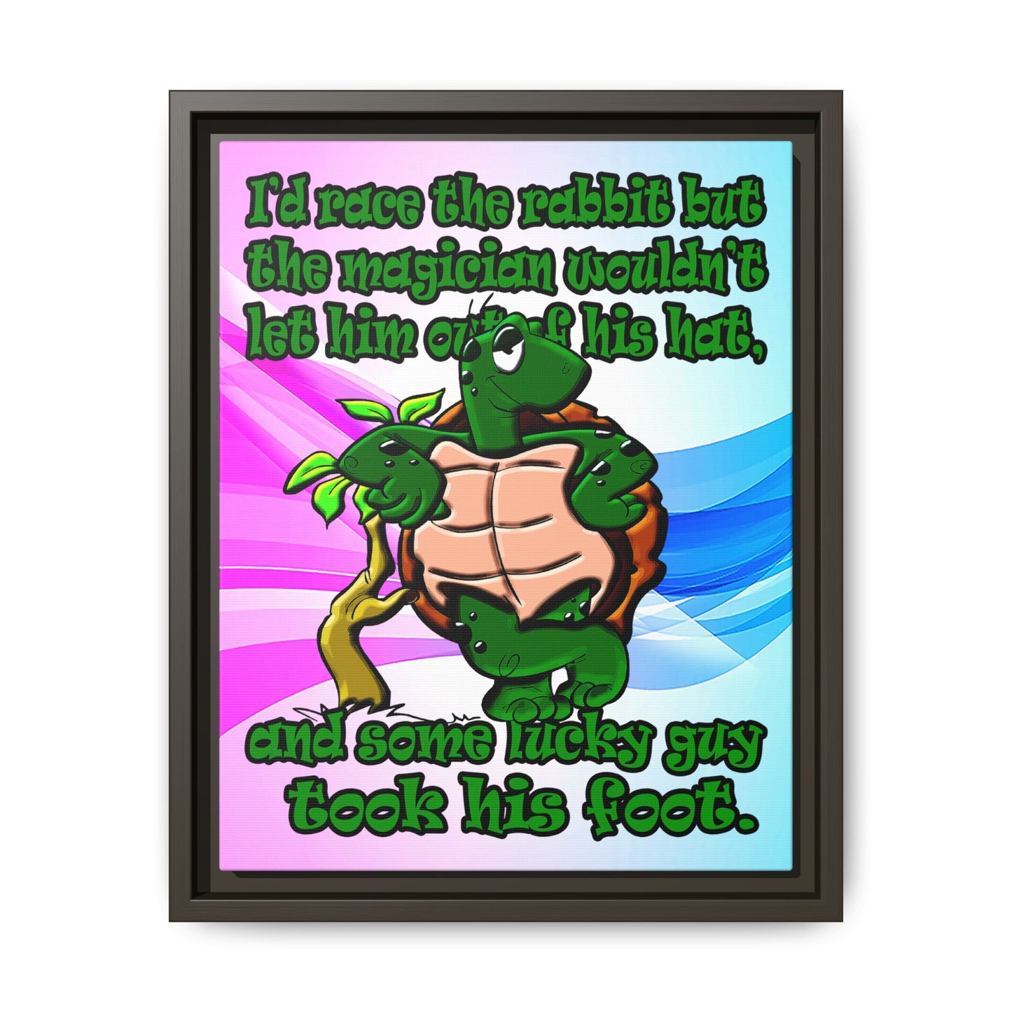 turtle race - framed canvas art (light blue-pink wave)