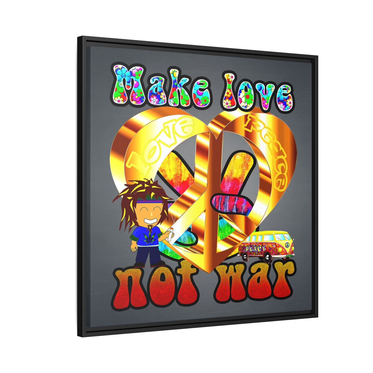 love peace - framed canvas art (grey-light grey)