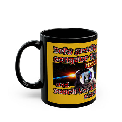 defy conquer reach - Black Mug (yellow)