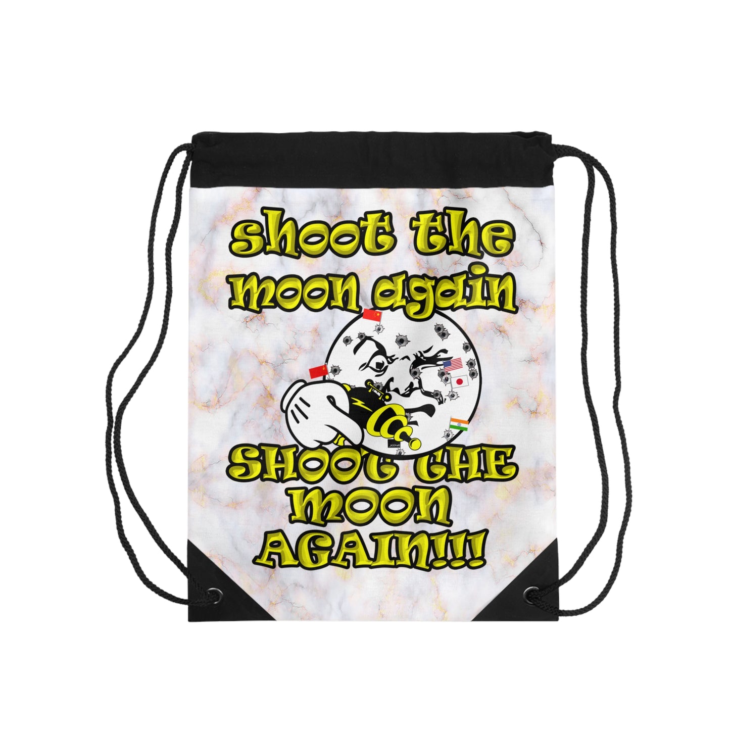 shoot the moon again - Drawstring Bag (white marble)