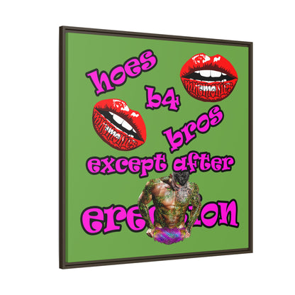 hoes b4 bros - framed canvas art (green)