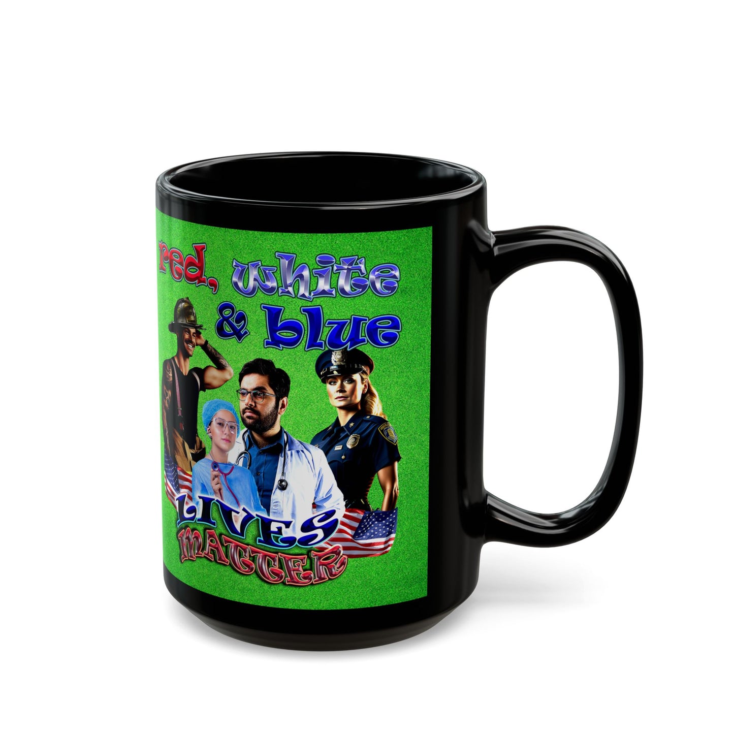 rw&b lives matter - Black Mug (green turf)
