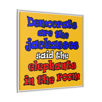 donkeys and elephants - framed canvas art (yellow)